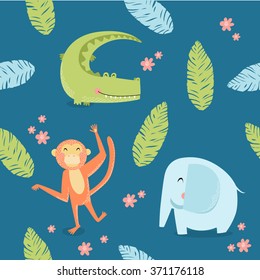 Vector seamless background with funny animals