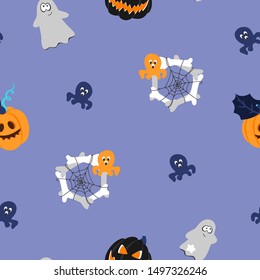 Vector seamless background with funny characters.Seamless Halloween background for greeting cards, wrapping paper, invitations, and other purposes.