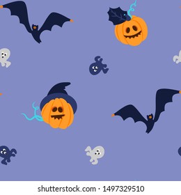 Vector seamless background with funny characters.Seamless Halloween background for greeting cards, wrapping paper, invitations, and other purposes.