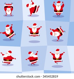 Vector Seamless Background Funny Dancing Santa Claus For Design Wallpaper Or Wrapping Paper