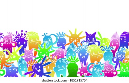 Vector seamless background with funny octopuses. Children's games, count the tentacles. Comic hand-drawn monsters with modern vibrant colors.