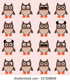 vector seamless background with funny owls