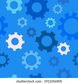 vector seamless background with gears on blue background