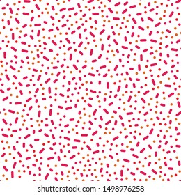 Vector seamless background with geometry polka dots and dashes, on a white background.
