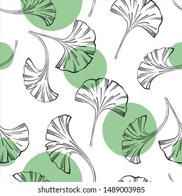 Vector seamless background with Ginkgo biloba leaves
