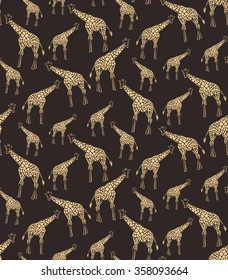 Vector seamless background of giraffes. Giraffes are randomly located.