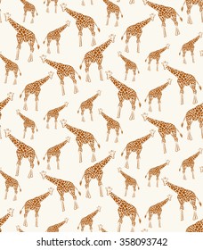 Vector seamless background of giraffes. Giraffes are randomly located.
