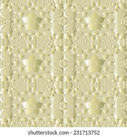 Vector seamless background with golden  pearl and abstract floral ornament with polka dots.