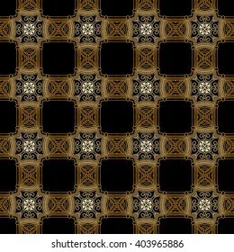 Vector seamless background with golden vintage filigree pattern for design, print, embroidery.