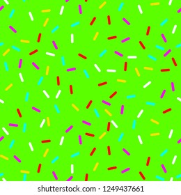 vector Seamless background with green donut glaze. Decorative bright sprinkles texture pattern design art