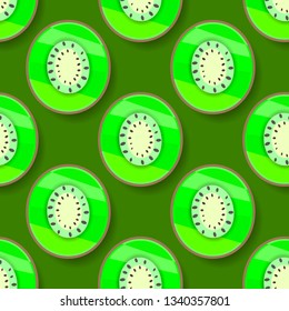Vector Seamless Background With Green Kiwi For Your Products And Business. Vector Illustration