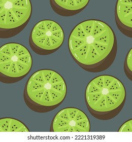 Vector seamless background with green kiwi slices. Vector fruit pattern.