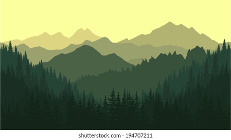 Vector Seamless Background. Green Mountain Landscape In The Summer.