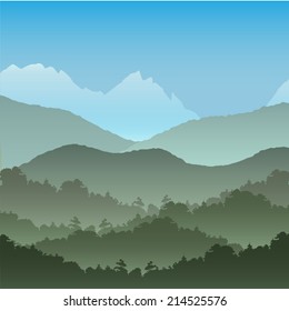 Vector seamless background. Green Mountain landscape in the summer.