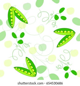 Vector seamless background with green peas on a dark green background Beans