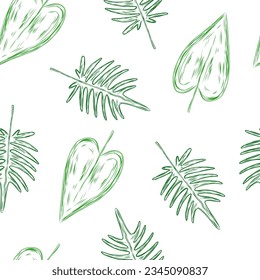 Vector seamless background with green philodendron leaf