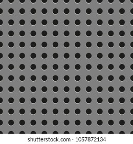 Vector. Seamless background of grey color steel perforation, points, holes in the metal, dark hole, 3D, realistic illustrations.
