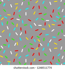 vector Seamless background with grey donut glaze. Decorative bright sprinkles texture pattern design art