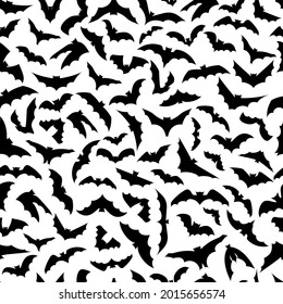 Vector seamless background for Halloween design. 
Seamless pattern with black flying bats isolated on white background. Ready for printing on textile and other seamless decoration.
Stock vector eps 10