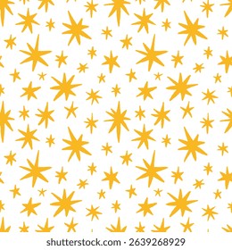 Vector seamless background with hand dawn stars. Holiday backdrop