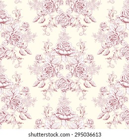 Vector seamless background. Hand drawing of a bouquet victorian garden roses. Vintage style