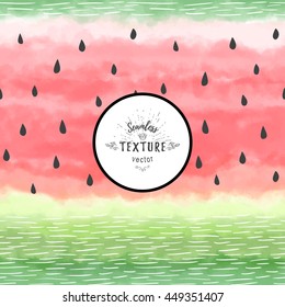 Vector seamless background. Hand drawing watercolor watermelon with seeds and peel. 