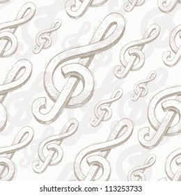 Vector seamless background with hand drawn treble clef