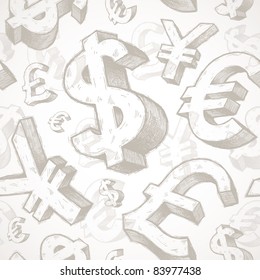 Vector Seamless Background With Hand Drawn Currency Signs