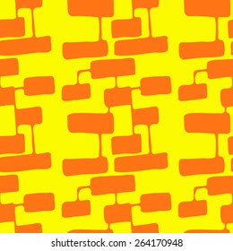 Vector seamless background with hand-drawn geometric elements. Bright yellow and orange pattern. Unusual seamless pattern.