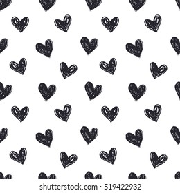 Vector seamless background with hand-drawn hearts. Seamless pattern with hearts.