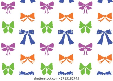 Vector seamless background with hand-drawn ribbon bows. Seamless pattern with bows and hearts for Valentine's Day, birthdays, and anniversaries.