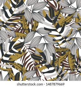 Vector seamless background in Hawaiian style. Fashion print, print, fabric, textile. Exotic ornament. Floral print. Summer design.