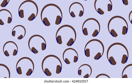 Vector seamless background of headphones. Randomly located headphones