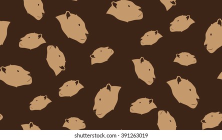 Vector seamless background of heads of Panthers. Chaotic Panthers