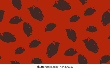 Vector seamless background of heads of Panthers. Chaotic Panthers