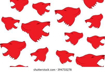 Vector seamless background of heads of wolves. Randomly scattered wolves