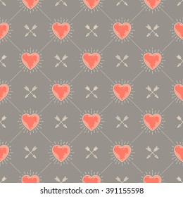 Vector de fondo transparente con corazones y flechas - patrón para papel de pared, papel de envoltura, hoja de libro, sobre dentro, etc.