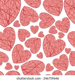 vector seamless background hearts of different sizes of thread