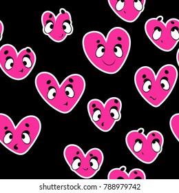 Vector seamless background with hearts and emotions. Vector Valentine's Day Pattern