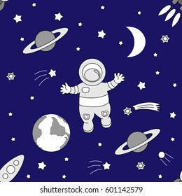 Vector seamless background to the holiday International Day Of Human Space Flight. Illustration for celebration design. It can be used for decoration greetings, invitations, advertising banner, poster