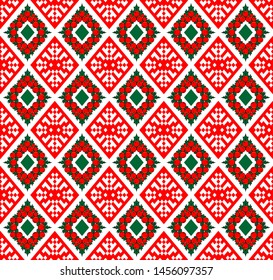 Vector seamless background with Holly leaves and berries