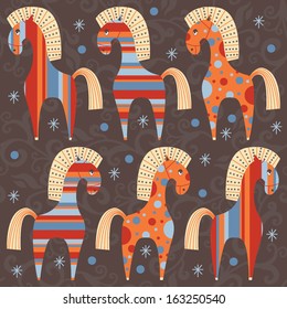 Vector seamless background with  horses. Children's cute pattern. 