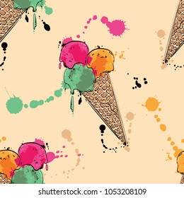 Vector seamless background with ice cream. Abstract illustration for design of fabric, background, wallpaper and other.