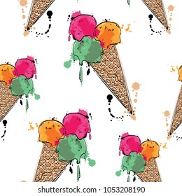 Vector seamless background with ice cream. Abstract illustration for design of fabric, background, wallpaper and other.