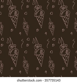 Vector seamless background. Ice cream. Brown background