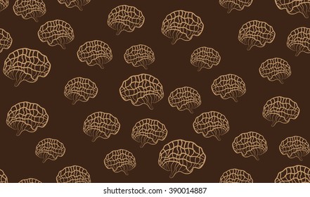 Vector seamless background illustration of the brain on a brown background. Figure of the brain.