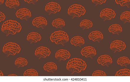 Vector seamless background illustration of the brain on a  background. Figure of the brain.