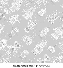Vector seamless background with illustration of cute robots. Can be used for wallpaper, pattern fills, web page, surface textures, textile print, wrapping paper