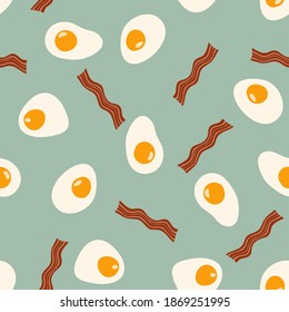 Vector seamless background illustration with omelette and bacon