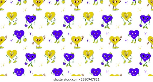 Vector Seamless background for vector illustration for valentine's day in retro 70's 80's style. cute cupid.